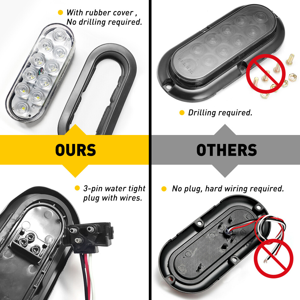 2pcs 6 Oval White 10 LED Trailer Truck Reverse Backup Tail Light W/Grommet Plug - Foto 7