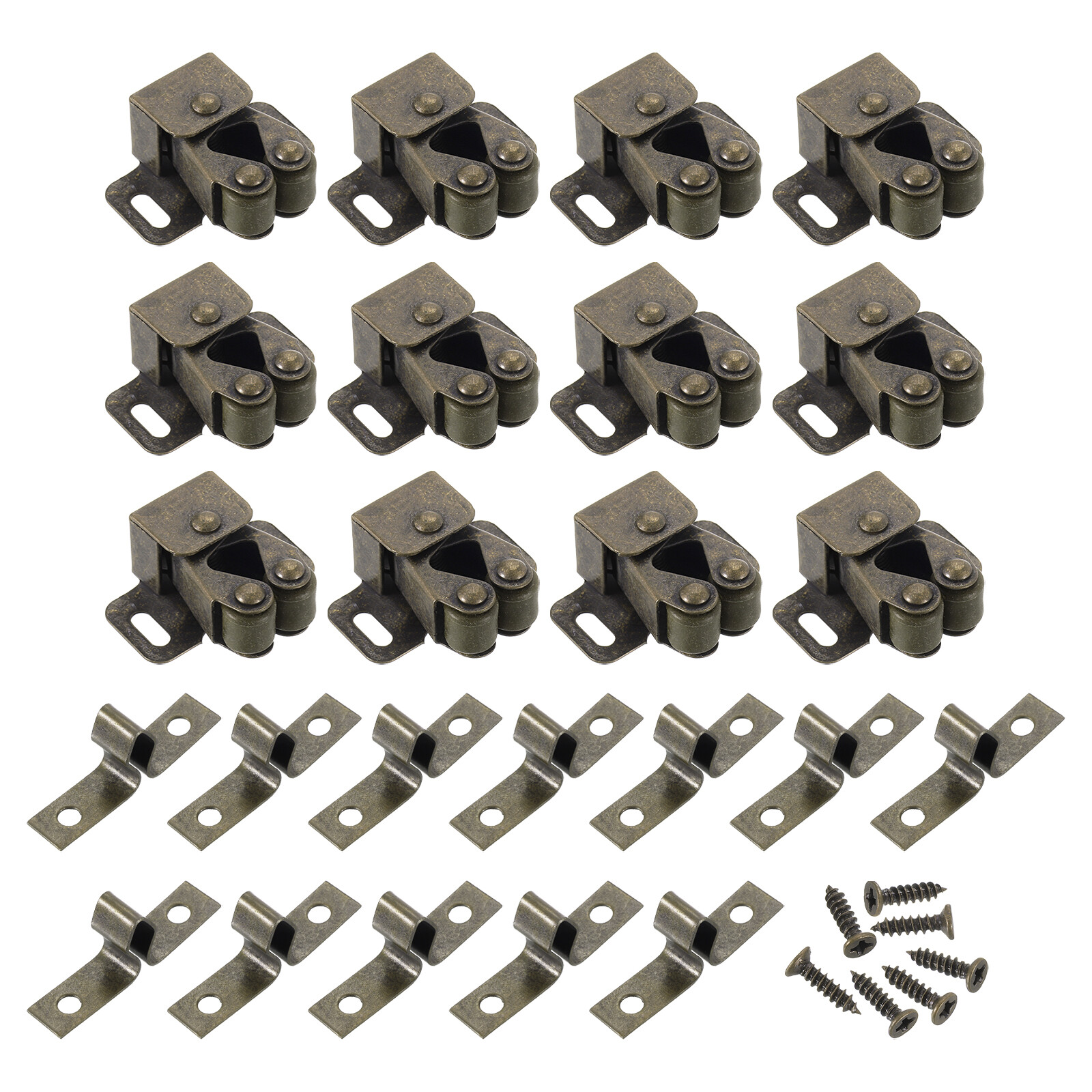 12Pcs Cabinet Latch Double Roller Catch for Cabinet Closet Door, Bronze