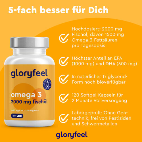 Omega 3 - Hochdosiert mit 2000mg Fischöl, 1000mg EPA & 500mg DHA - In TG-Form - Bild 3 von 9