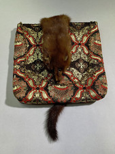Nwt Ruby Ann Multicolored Gold Orange Brocade Purse With Whole Mink Beautiful