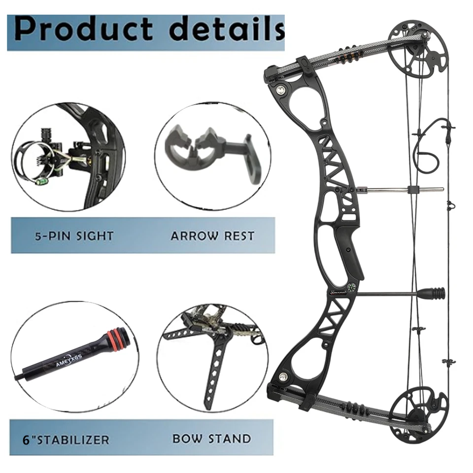 33" Compound Bow Arrow Set Adjustable 0-70lb 320fps Archery Bow Hunt Shoot RH LH - Image 4 of 4