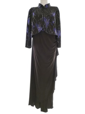 ALEX EVENINGS Damen Maxikleid Gr. 44 Schwarz Ärmellos Pailletten Kragen Lang