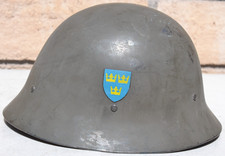 SWEDISH ARMYMODEL 1926 WWII HELMET DOUBLE DECAL - COMPLETE LINER AND CHINSTRAP
