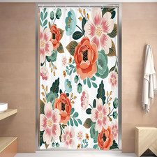 Small Stall Shower Curtain 36Wx72H Inch Half Narrow RV Spring Floral Flower Bath