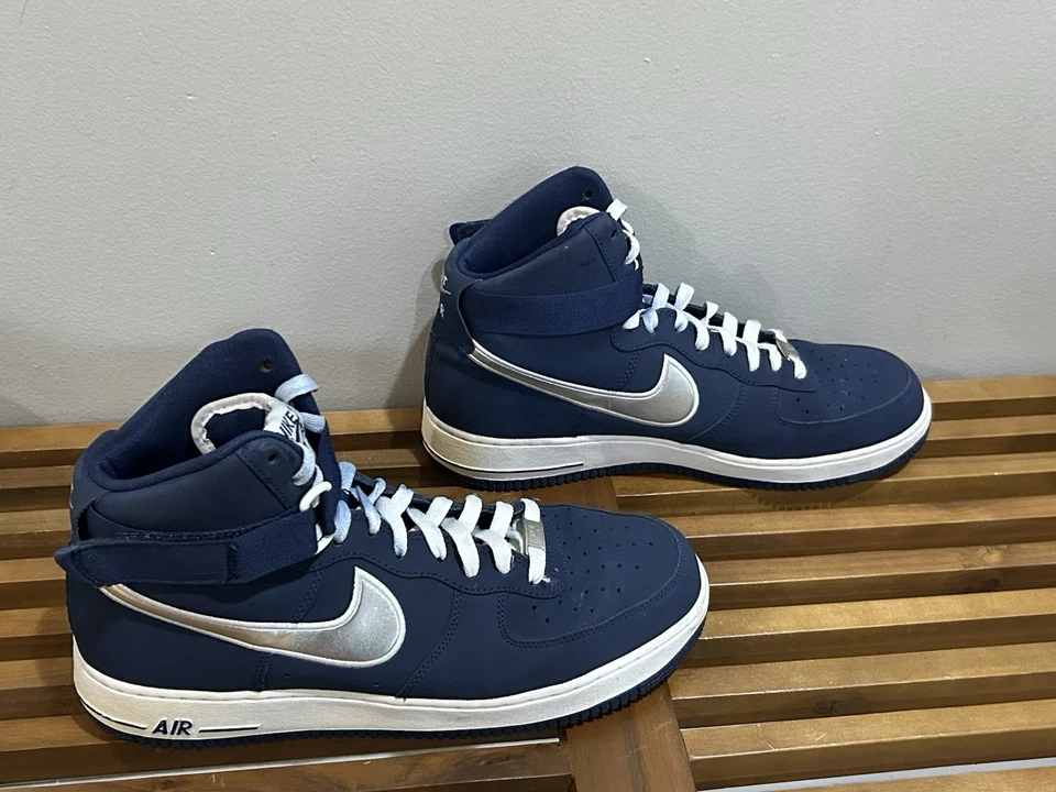 Nike Air Force 1 High Top Size 11.5 US 2012 Midnight Blue & Silver Swoosh Rare - Image 3 of 4