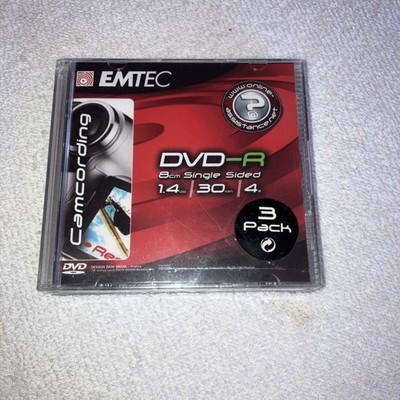EMTEC DVD-R 8cm Single Sided 1.4GB 30 Minute 4X Camcording New Sealed 3-pack