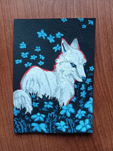 Original Fox ACEO Floral Acrylic Art Card Signed By S.p.paintings