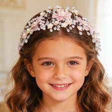 Flower Girls Pink Floral Headband Crystal Wedding Bridal Headpiece Accessory
