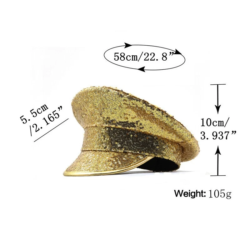 Hot Unisex Shiny Sequin Hat Cortical Police Cap Party Costume Cosplay Prom - Image 2 of 4