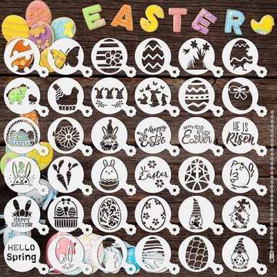 36 PCS Easter Cookie Stencils Reusable Eggs Bunny Coffee Baking Decor Tool Pro