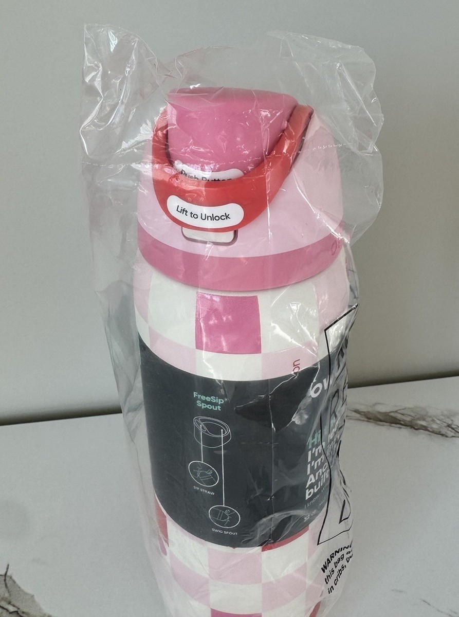 Bottiglia Owala FreeSip 32oz San Valentino – Rosa A Quadri, Isolata, In Acciaio Inox, Spedizione Oggi