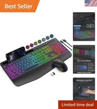 Wireless Keyboard and Mouse Combo, 9 Backlit Effects, Large Print, Wrist Rest...