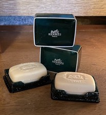 2 New HERMES Perfumed Soap Eau D'Orange Verte 0.8 oz Travel Size Paris Hard Case