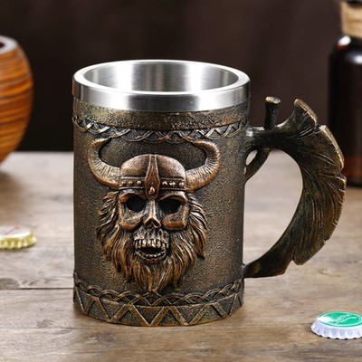 Viking Axt Becher, Edelstahl Schädel Bierbecher, Viking Schädel Becher, Toten...