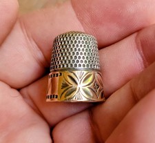 Antique Gold Band Sterling Silver Sewing Thimble Chased c1890s Butterflies