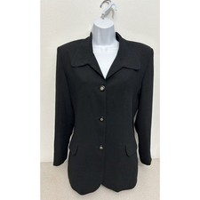 Black Career Blazer Jacket, 3  Button Closure, Shoulder Pads, Lined, Womens 8