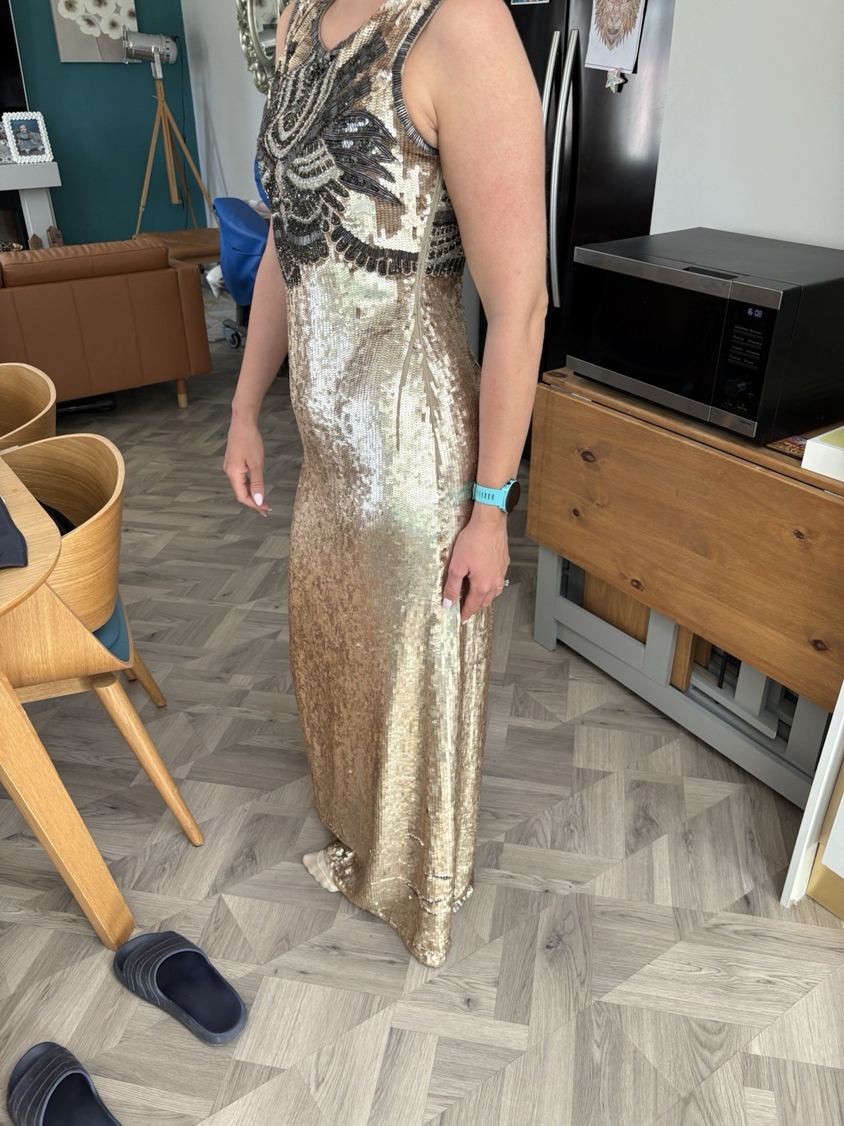 Phase Eight Gold Sequin Beaded Maxi Evening Dress Size 12 RRP £595 Unworn image 8