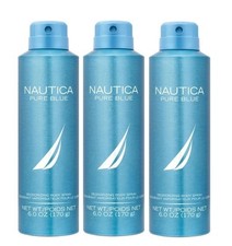  3 BOTTLES Nautica Pure Blue Deodorant Body Spray 6oz / 170g FREESHIPPING
