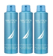 ( 3 BOTTLES) Nautica Pure Blue Deodorant Body Spray 6oz / 170g #FREESHIPPING