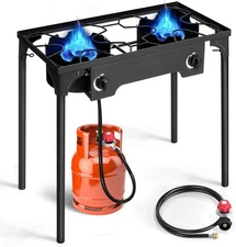 2 Burner Propane Gas Stove for Outdoor Cooking, 150,000 BTU Camping Cooker
