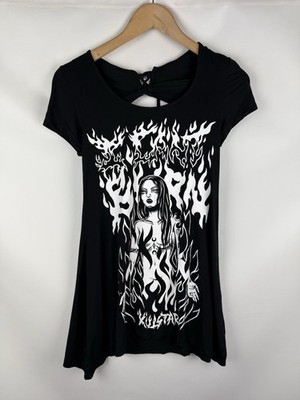 Killstar Damen Gothic Grafik Print Kurzarm T Shirt Tunika Gr Xs