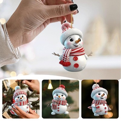 Christmas Tree Decora tion Pendant Cute Cartoon Xmas 2D Snowman Pendant R8G4