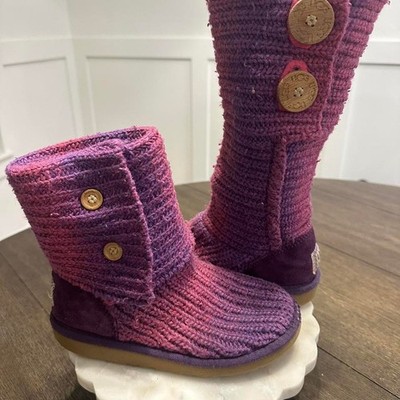UGG Kids Pink and Purple Knit Button Boots