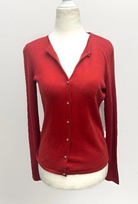 Ralph Lauren Cardigan Sweater Cashmere Silk Blend Women M Black Label Rust Red