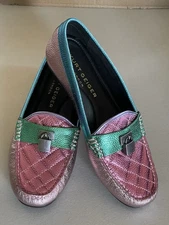 KURT GEIGER LONDON LEATHER BRIXTON MOCCASIN LOAFERS IN PINK SIZE 9