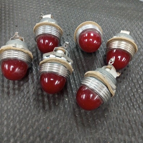6pc Vintage Industrial Red Pilot Light, Jeweled Lens chrome/nickel Panel Mount 