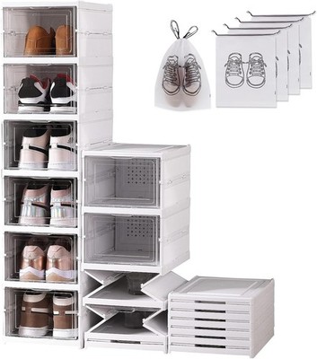 Klare Schuh Aufbewahrungsbox Stapelbar 6er Pack Kunststoff Organizer mit Magnetischer Tür