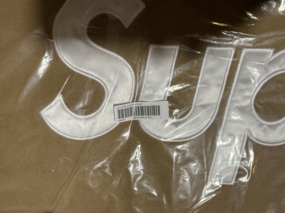 Supreme Satin Appliqué Sweatpant Warm Up Pants Joggers Light Tan