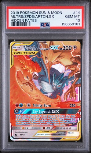2019 POKEMON SUN & MOON HIDDEN FATES #44 MOLTRES & ZAPDOS & ARTICUNO GX PSA 10