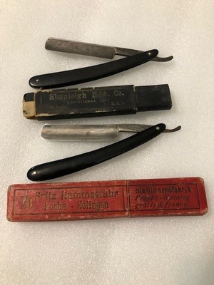 Germany Vintage Straight Razor Wilhelm Hamburg, one marked Sterling, Lot of two