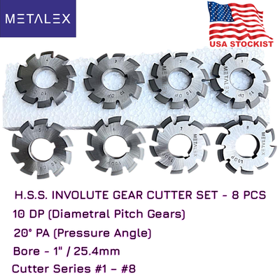 #ad #ad ​10 DP Involute Gear Cutters PA 20 Bore 25.4mm 1quot; Set Of 8 Pieces Pcs No 1 8 HSS $194.50