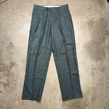 Vintage 80s Linen Pleated trousers green loose fit 100 linen 32x33