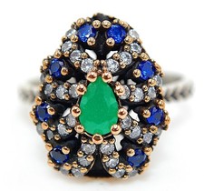Ottoman Empire Style 1CT Treated Emerald 925 Sterling Silver Ring Sz 8 HB4