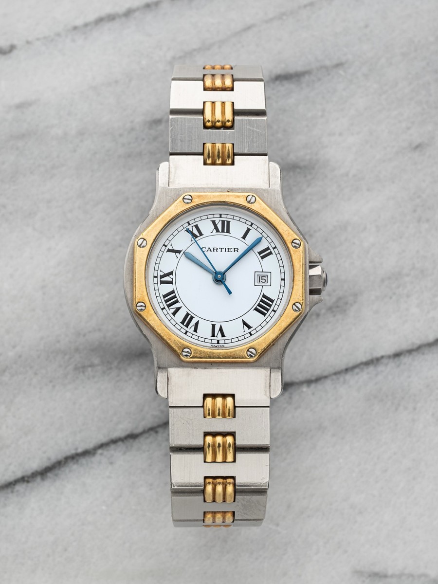 Vintage Cartier Santos Octagon 2965 Two-Tone Automatic White Roman