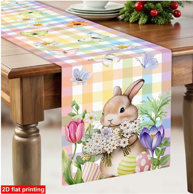 TABLE RUNNER- Easter Bunny with Eggs, Floral, Butterflies, Polyester 13''x72''