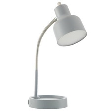 LED Desk Lamp with Catch-All Base  AC Outlet, Matte Gray