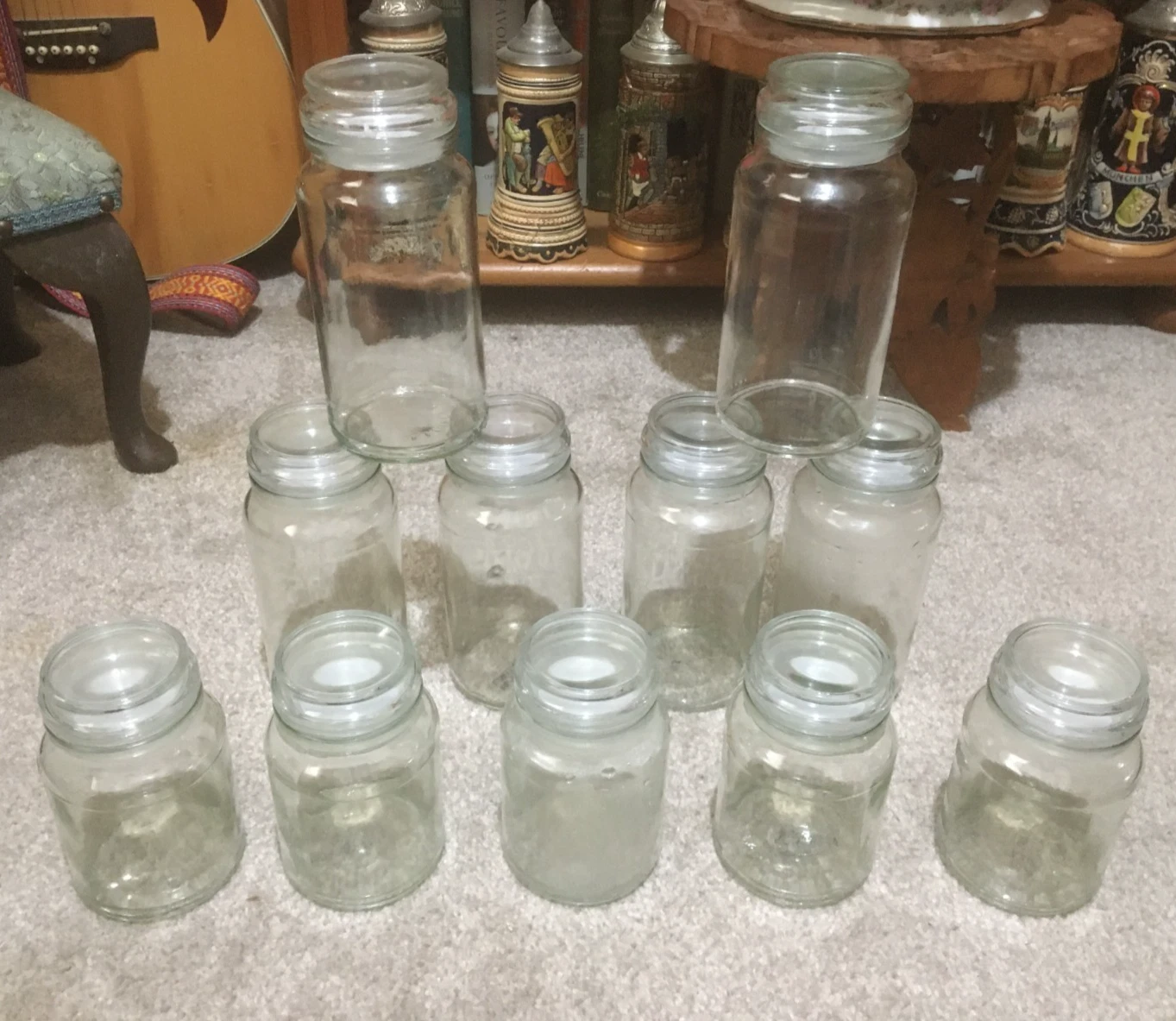SET OF 11 EMPTY CLEAN GLASS COFFEE JARS WITH VACCUM STOPPER 300/500ml CAP.