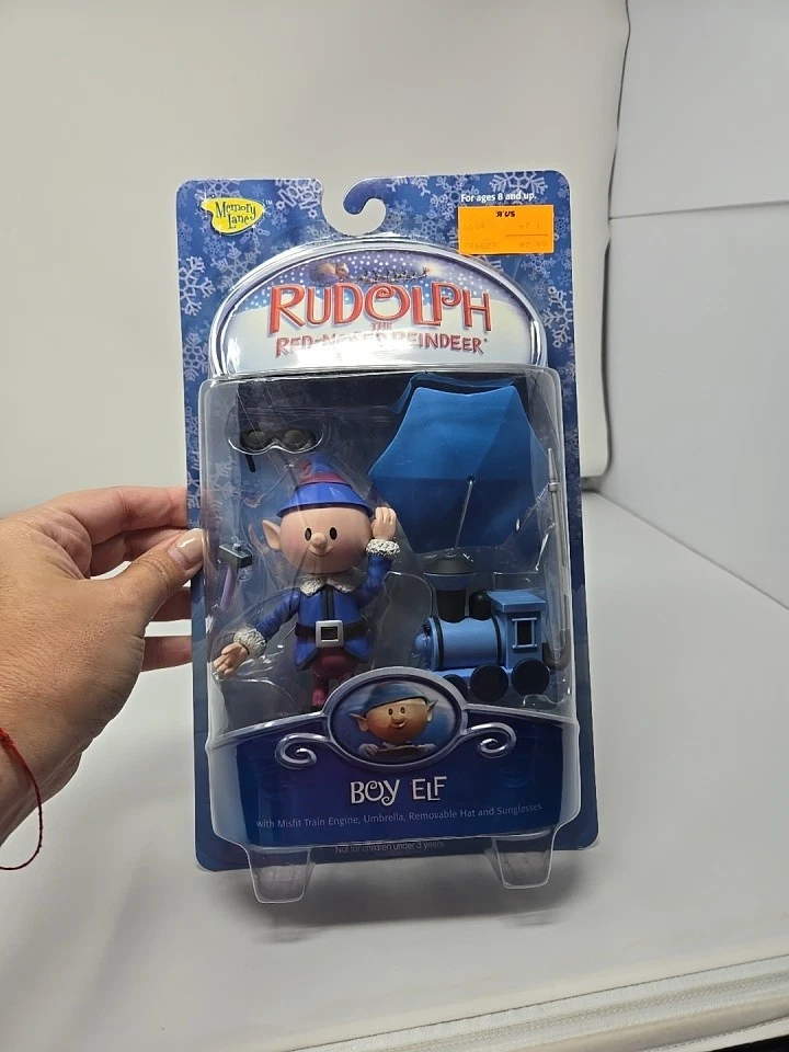 Rudolph el niño reno nariz roja elfo con tren inadaptado sellado 2003 Memory Lane Foto 3 de 4