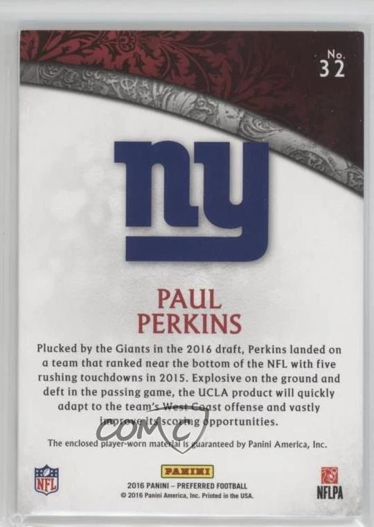2016 Panini Preferred Platinum /50 Paul Perkins #32 RC - Image 2 of 2