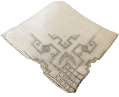 Vintage Linen Pulled Grey Thread Hankie EC  