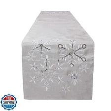 OWENIE Christmas Table Runner, Snowflake Silver Grey Table Runners, Xmas Holi