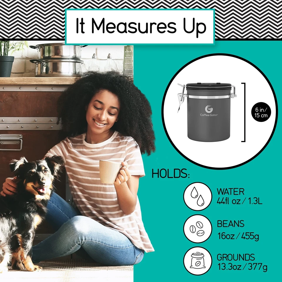 "Bote Coffee Gator - Contenedores herméticos de acero inoxidable de 6"" para tierra" Foto 2 de 4
