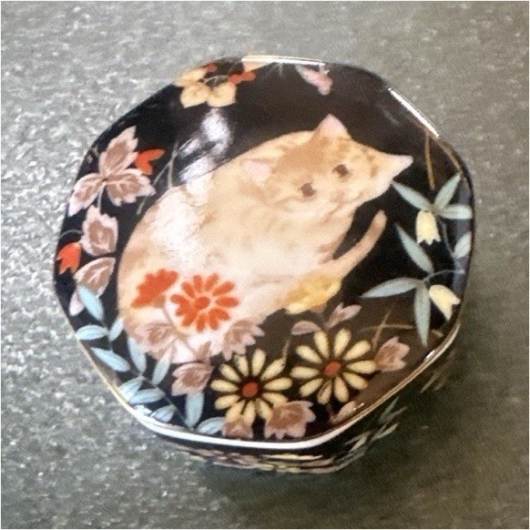 Takahashi San Francisco Cat Porcelain Trinket Box Hand Decorated Floral 1984