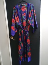 Vintage Purple Floral Paisley Victoria Secret Kimono Sleeve Robe Size M / L