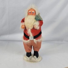 Vintage Japan Santa Claus Figurine Flocked Beard Cloth Outfit Standing Holiday