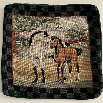 Horses Needlepoint Pillow Case Vintage 